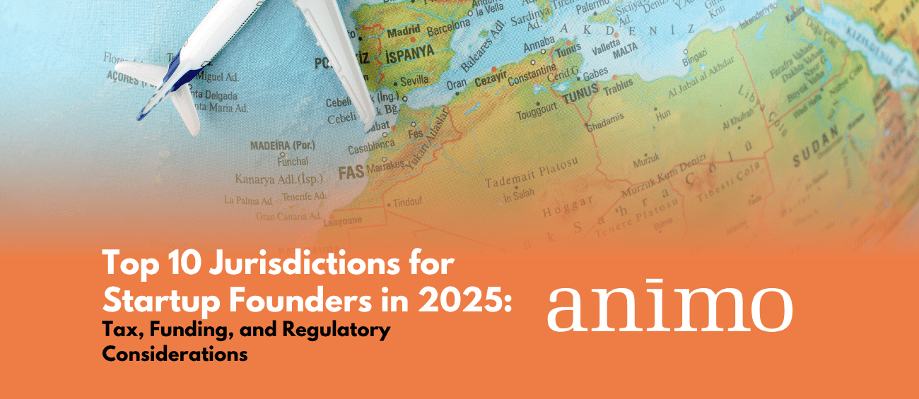 Illustration of a globe with the headline 'Top 10 Jurisdictions for Startup Founders in 2025' overlaid, representing the global scope of startup-friendly locations.