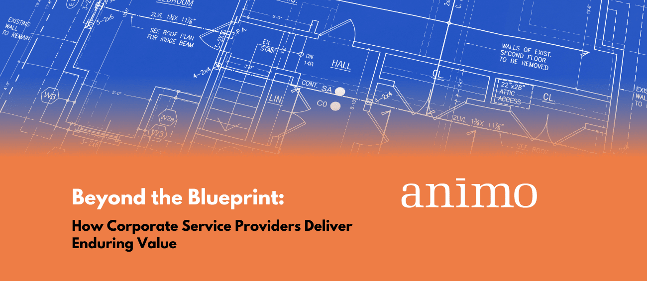 Blog graphic titled 'How Corporate Service Providers Deliver Enduring Value' over a blueprint background, symbolizing structured planning and strategic corporate services.